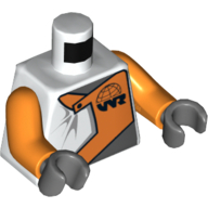Lego Torso Racing Jacket with WR Logo on Orange Inset Front and Back Print, Orange Arms, Dark Bluish Gray Hands / White