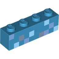 Brick 1 x 4 with Bright Light Blue/Light Bluish Grey/Dark Bluish Grey Squares (Minecraft Pixelated) Print / Dark Azure