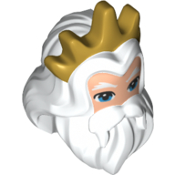 Lego Mask, Hair and Beard, White Eyebrows, Light Nougat Face, Gold Crown Print (King Triton) / White
