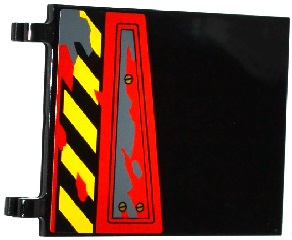 Lego Flag 6 x 5 with Black and Yellow Danger Stripes, Hatch with 3 Screws and Dark Bluish Gray Splatters Pattern Model Left Side (Sticker) - Set 70750