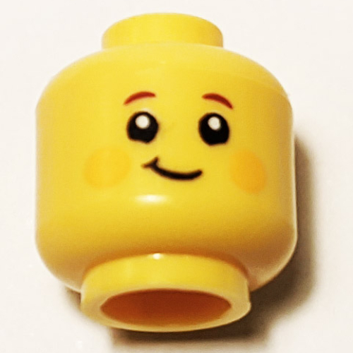 Lego Minifig Head Forest Elf, Blushes, Open Mouth Smile / Lopsided Closed Mouth Smile print / Yellow