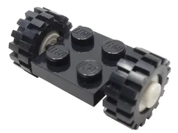 Plate, Modified 2 x 2 with White Wheels with Black Tires 15mm D. x 6mm Offset Tread Small (122c02 / 3641)