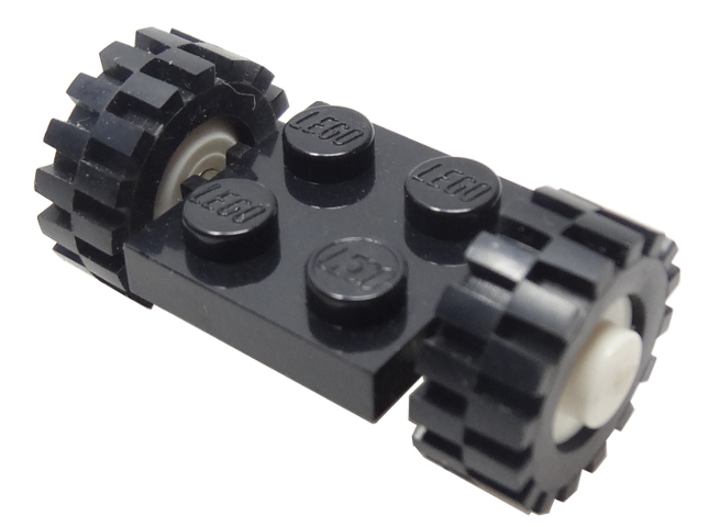 Lego Plate, Modified 2 x 2 with White Wheels with Black Tires 15mm D. x 6mm Offset Tread Small (122c02 / 3641)