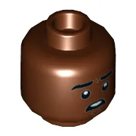 Minifig Head Lucas Sinclair, Eyebrows, Mouth Open Showing Upper Teeth, Surprised Print / Reddish Brown
