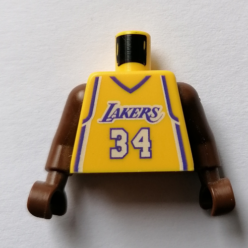 Lego Torso Basketball Jersey, Los Angeles Lakers '34' Print, Long One Piece Arms Brown (NBA) / Yellow