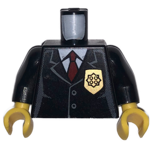 Lego Torso Jacket with Pocket, Gold Police Badge and Red Tie Print, Black Arms, Yellow Hands / Black