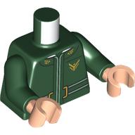 Lego Torso, Jacket, White Belt, Gold Buckle, Atreides Bird Insignia print, Dark Green Arms, Light Nougat Hands / Dark Green