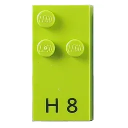 Braille Brick 2 x 4 with 3 Studs ⠓ and 'H 8' Print / Lime