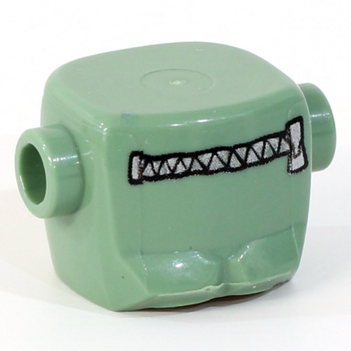 Lego Head Top, Frankenstein Monster with Zipper Print / Sand Green