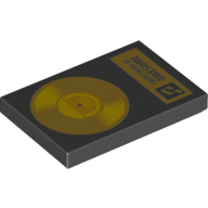 Lego Tile 2 x 3 with Gold Record 'Everything Is Awesome' Print / Black