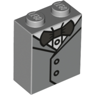 Lego Brick 1 x 2 x 2 with Inside Stud Holder with Tuxedo print / Light Bluish Gray