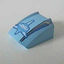 Brick Curved 2 x 2 with Lip, No Studs with White Shark, Silver Stripes Print / Medium Blue