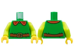 Torso Red Collar with Gold Trim, Button, Buckle, Reddish Brown Belt Pattern / Lime Arms / Yellow Hands