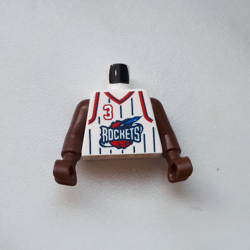 Lego Torso Basketball Jersey, Houston Rockets #3' Print, Long One Piece Arms Brown (NBA) / White