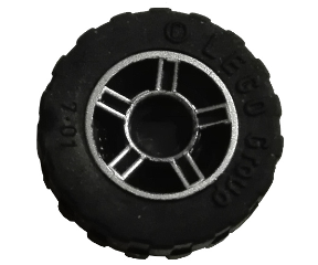Lego Wheel 11mm D. x 6mm with 5 Spokes with Silver Outline Pattern with Black Tire 17.5mm D. x 6mm with Shallow Staggered Treads (50944pb01 / 42611)