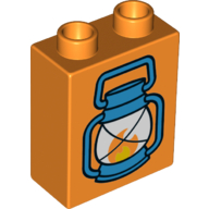 Lego Duplo Brick 1 x 2 x 2 with Bottom Tube, with Blue Lantern and Flame Print