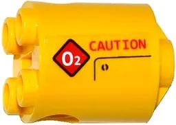 Brick, Round 2 x 2 x 2 Robot Body with Bottom Axle Holder (x Shape / + Orientation) with Red 'CAUTION' and Diamond Warning Sign with White 'O2' Pattern Model Left Side (Sticker) - Set 60092
