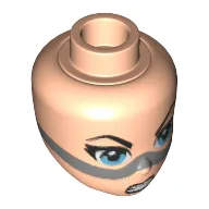 Minidoll Head, Dark Azure Eyes, Black Lips and Open Mouth Snarl with Silver Strap Print (Lashina) / Light Nougat