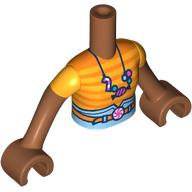 Lego Minidoll Torso Girl with Sienna Brown Arms and Hands with Orange/Bright Light Orange Stripe Shirt, Bright Light Blue Pants, Nougat Belt, Candy Necklace print / Sienna Brown