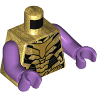 Lego Torso Armor, Black and Gold Panels Print, Medium Lavender Arms and Hands / Pearl Gold