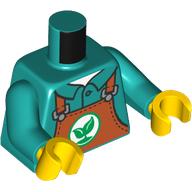 Lego Torso Shirt, under Dark Orange Apron, Green Leaf Symbol print, Dark Turquoise Arms, Yellow Hands / Dark Turquoise