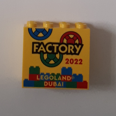 Lego Brick 2 x 4 x 3 with 'LEGOLAND DUBAI 2022 FACTORY' Print / Yellow
