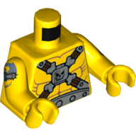 Lego Torso Bare Chest, Straps, Skull, Bones, Metal Belt Print, Yellow Arms and Hands with Tattoo Print on Right Arm / Yellow