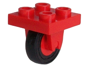 Lego Plate, Modified 2 x 2 with Wheel Holder Bottom with Red Wheel with Black Tire 14mm D. x 4mm Smooth Small Single (8 / 3464c01) / Red