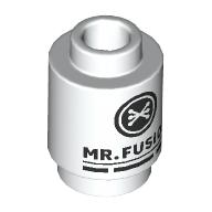 Lego Brick Round 1 x 1 Open Stud with Black 'MR. FUSION' print / White