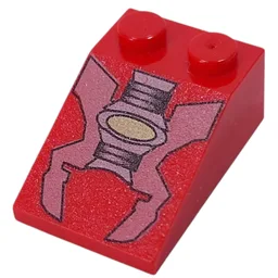 Brick Sloped 33° 3 x 2 with Red/Gray Machinery Parts Print / Red
