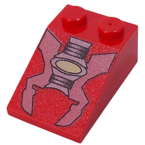 Lego Brick Sloped 33° 3 x 2 with Red/Gray Machinery Parts Print / Red