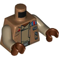 Torso Vest with Pockets and Red and Blue Lines on Shoulder, Open over Dark Tan Undershirt with Belt Print, Dark Tan Arms, Reddish Brown Hands / Medium Nougat