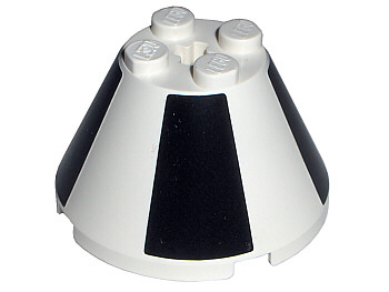 Lego Cone 4 x 4 x 2 with Axle Hole with Black Sections Pattern (Stickers) - Set 7468