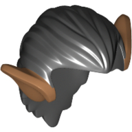 Lego Hair, Orc Ears, Medium Nougat Print / Black
