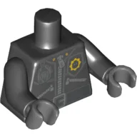 Torso, Jacket with 3 Zippers, Minifig Head Police Badge, Radio and Belt Print (Print on Front Only), Black Arms, Dark Bluish Gray Hands / Black