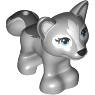 Lego Animal, Fox with White Patches on Face and Dark Bluish Gray Back Fur and Tail Print / Light Bluish Gray