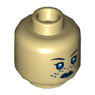 Lego Minifig Head Barriss Offee, Blue Eyes, Blue Freckles, Dark Blue Lips Print / Tan