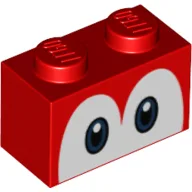 Brick 1 x 2 with Blue Eyes (Yoshi) Print / Red