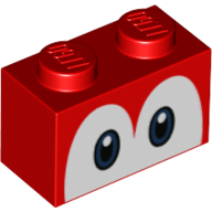 Lego Brick 1 x 2 with Blue Eyes (Yoshi) Print / Red