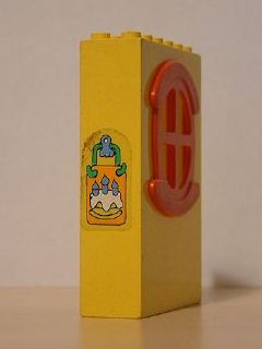 Lego Fabuland Building Wall 2 x 6 x 7 with Round Symmetric Red Window with Cake Plaque Pattern (Sticker) - Set 3672