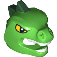 Costume / Mask, Lizard with Yellow Eyes, White Teeth and Dark Green Horns Print / Bright Green