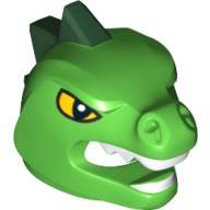 Lego Costume / Mask, Lizard with Yellow Eyes, White Teeth and Dark Green Horns Print / Bright Green