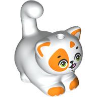 Lego Animal, Cat, Chubby with orange Face, Toes, Medium Blue/Lime Eyes print / White