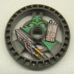 Technic Disc 5 x 5 Notched, Laser with Robot Print / Dark Gray