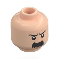 Lego Minifig Head Thompson, Black Eyebrows, Thick Moustache Rounded, Angry / Smile, Closed Eyes / Light Nougat