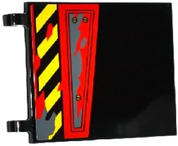 Flag 6 x 5 with Black and Yellow Danger Stripes, Hatch with 3 Screws and Dark Bluish Gray Splatters Pattern Model Right Side (Sticker) - Set 70750