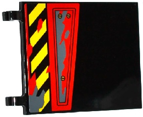 Lego Flag 6 x 5 with Black and Yellow Danger Stripes, Hatch with 3 Screws and Dark Bluish Gray Splatters Pattern Model Right Side (Sticker) - Set 70750