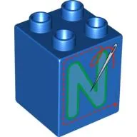 Duplo Brick 2 x 2 x 2 with 'N' and Needle Print / Blue