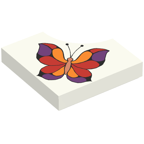Lego Tile Special 2 x 2 without 1 x 1 Quarter Circle with Scala Butterfly Print / White