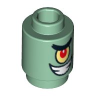 Lego Brick Round 1 x 1 Open Stud with One Eye and Gritted Teeth Print (Plankton) / Sand Green